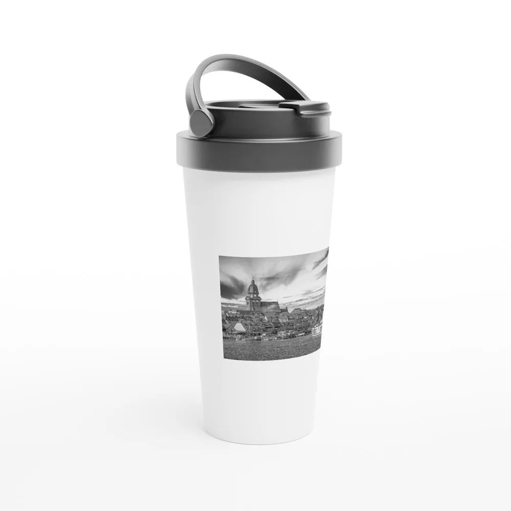 Waren (Müritz) Hafen Weißer Edelstahl-Reisebecher (15oz) — Weißer Edelstahl- Reisebecher (15oz)